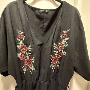 Boohoo Black Mini Dress with Floral Embroidery